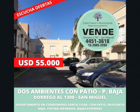 VENTA DEPARTAMENTO 2 AMBIENTES CON PATIO Y COCHERA SAN MIGUEL
