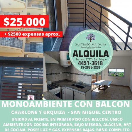 ALQUILER MONOAMBIENTE SAN MIGUEL CENTRO