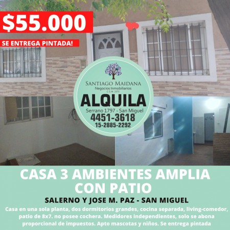 CASA TRES AMBIENTES CON PATIO EN SAN MIGUEL