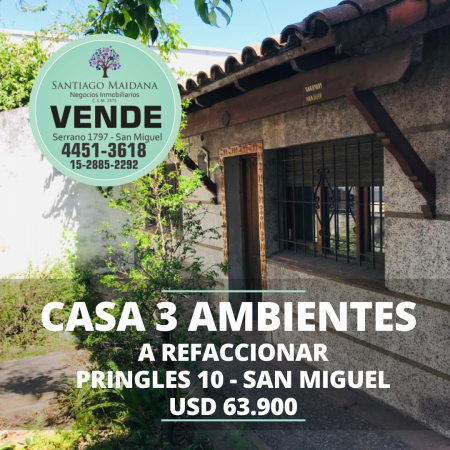 Venta Casa 3 Ambientes C/ Cochera A Mts Ruta 8 San Miguel