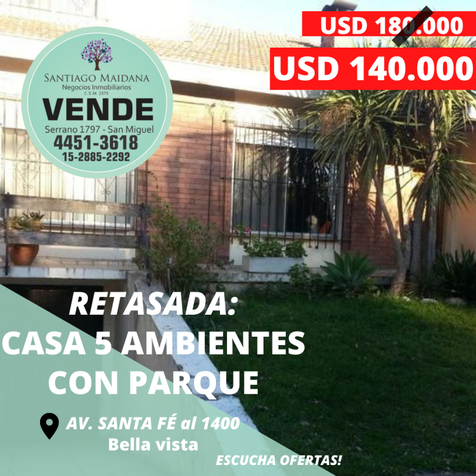 CHALET BELLA VISTA 5 AMBIENTES CON PARQUE