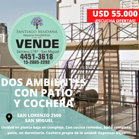 VENTA DOS AMBIENTES PLANTA BAJA CON COCHERA Y PATIO