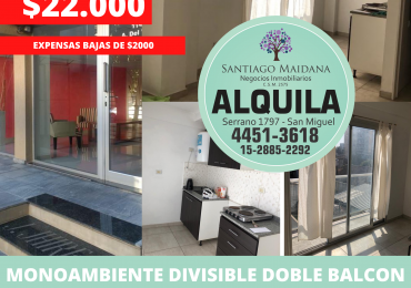 MONOAMBIENTE DOBLE BALCON SAN MIGUEL CENTRO