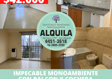 ALQUILER MONOAMBIENTE CON BALCON Y COCHERA MUÑIZ CENTRO