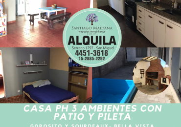 ALQUILER CASA PH 3 AMBIENTES CON PATIO Y PILETA BELLA VISTA